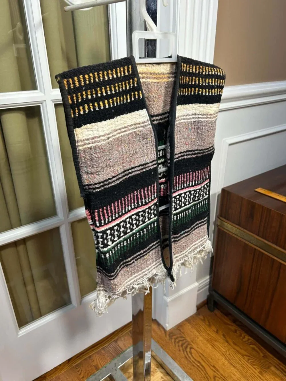 Vintage Kids Mexican Serape Blanket Vest Fringed Open Front